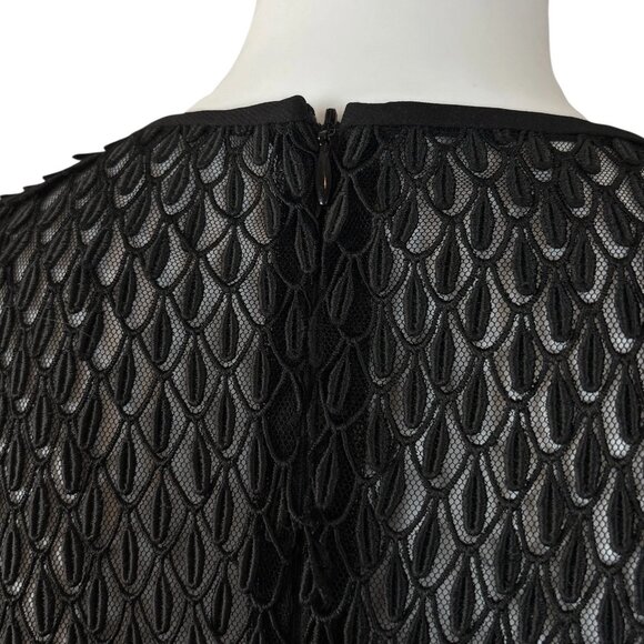 ML Monique Lhuillier Textured Fringe Sheer Cocktail Evening Dress Black Size 2 - Picture 7 of 11